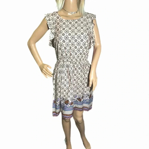 NWT Xhilaration Floral A Line Ruffle Dress Short Flutter Sleeve Cross Tie Back - Picture 2 of 13